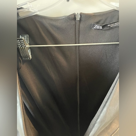 Zara, women’s Medium, black ruched cap sleeve vegan leather mini dress - Picture 6 of 6